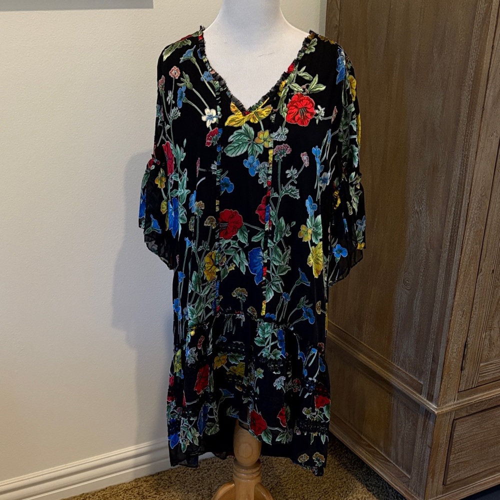 Alice + Olivia Black Floral High Low Dress